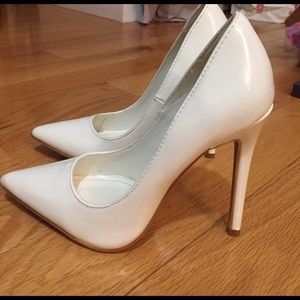Pointed toe heels in white patent!