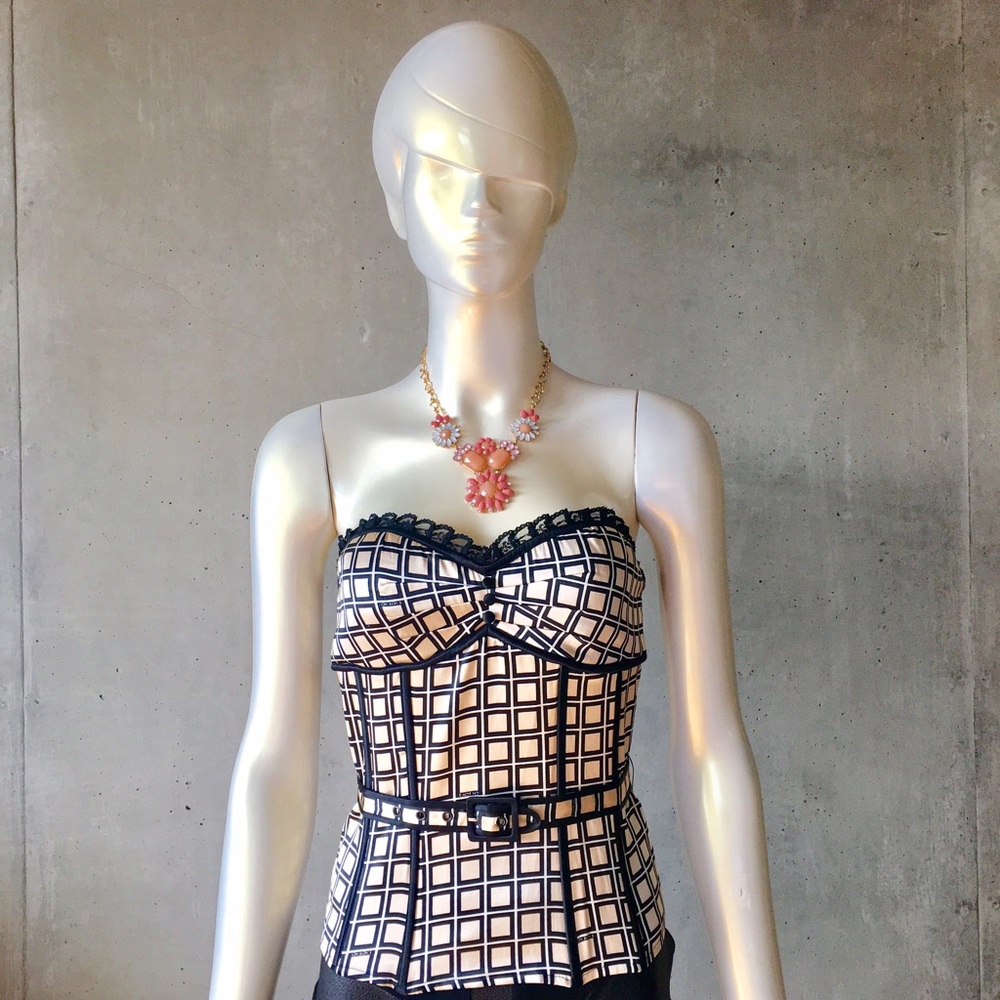 EUC Bebe Corset/Bustier Top, Cream/Black, Size XS