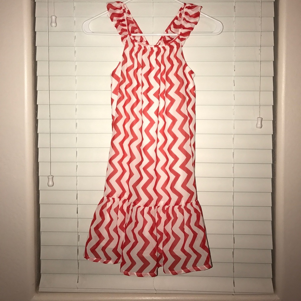 Girls White and Orange Chevron Dress
