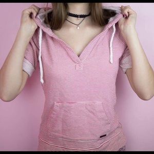 Marc New York red striped quarter-sleeve hoodie.