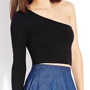 Forever 21 - One Shoulder Crop Top - Black - L
