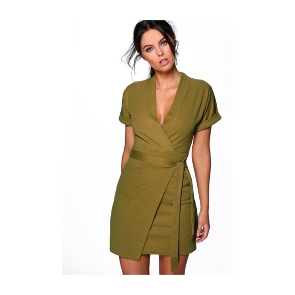 boohoo green wrap dress