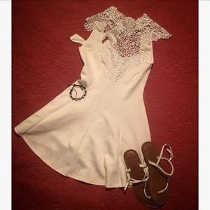 Solid White High Neck Lace Dress