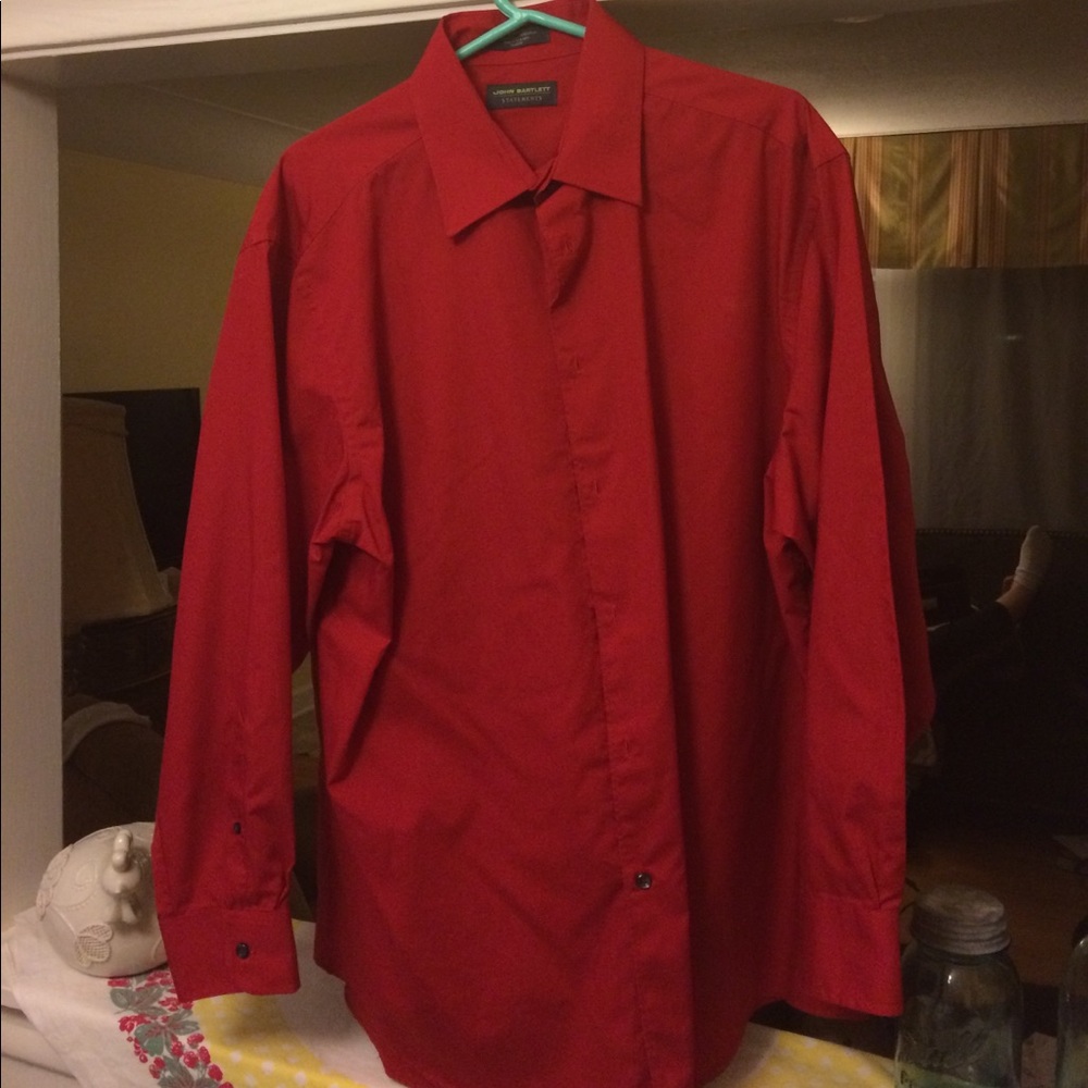 Men's red, long sleeved dress shirt