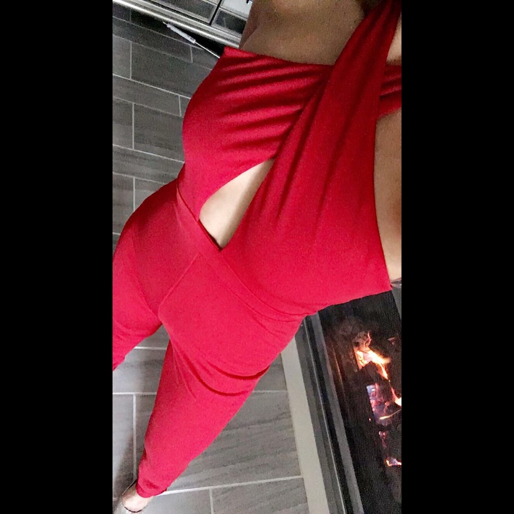 Charlotte Russe Red Open Front Jumpsuit