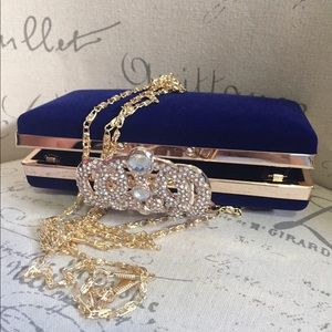 Navy blue suede clutch