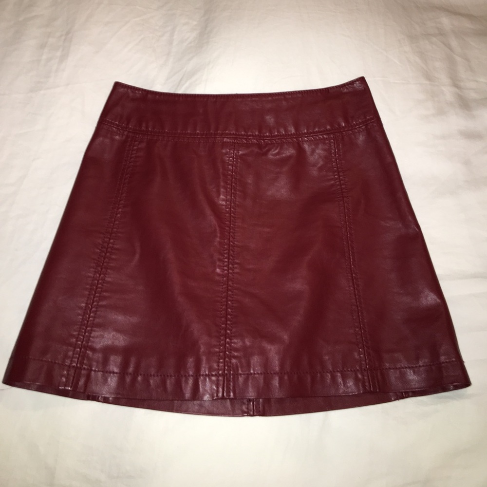 Burgundy mini leather skirt