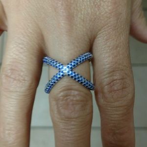 .925 Sterling Silver Sapphire Criss Cross Ring