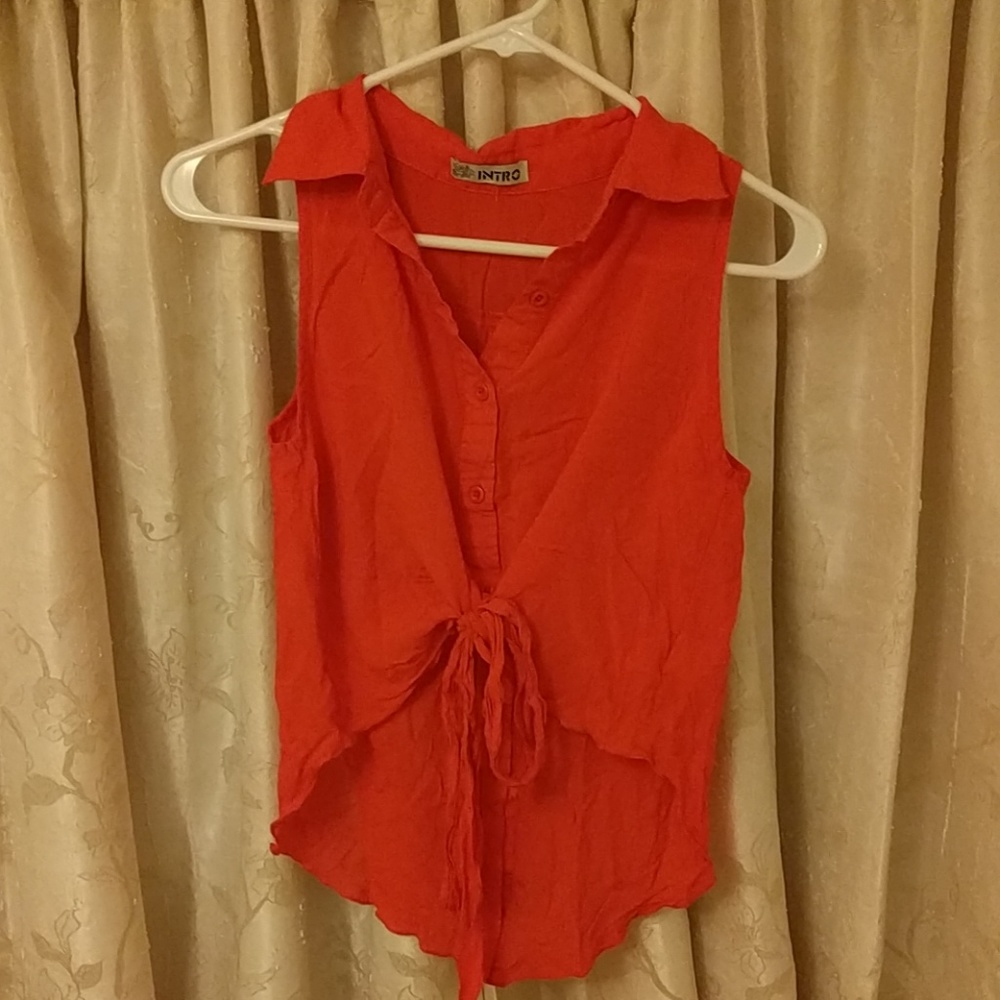 Red orange cropped collar tank