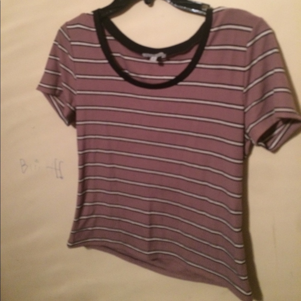 purple and white stripped shirt