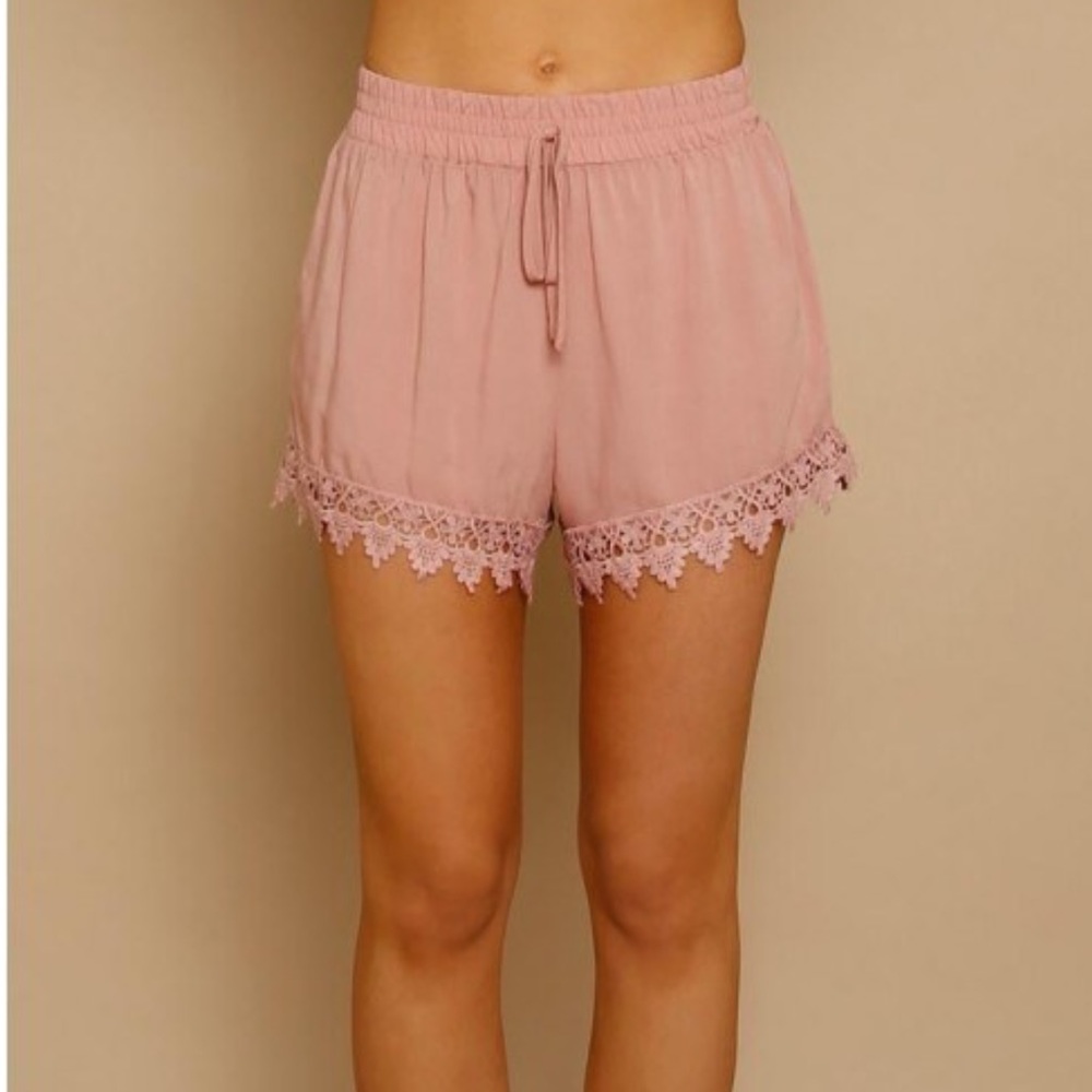 Dusty Rose CROCHET HEM DRAWSTRING SHORTS