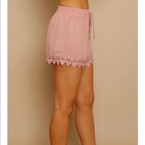 Rose Red Mineral Washed Drawstring Elastic Waist Raw Cut Shorts