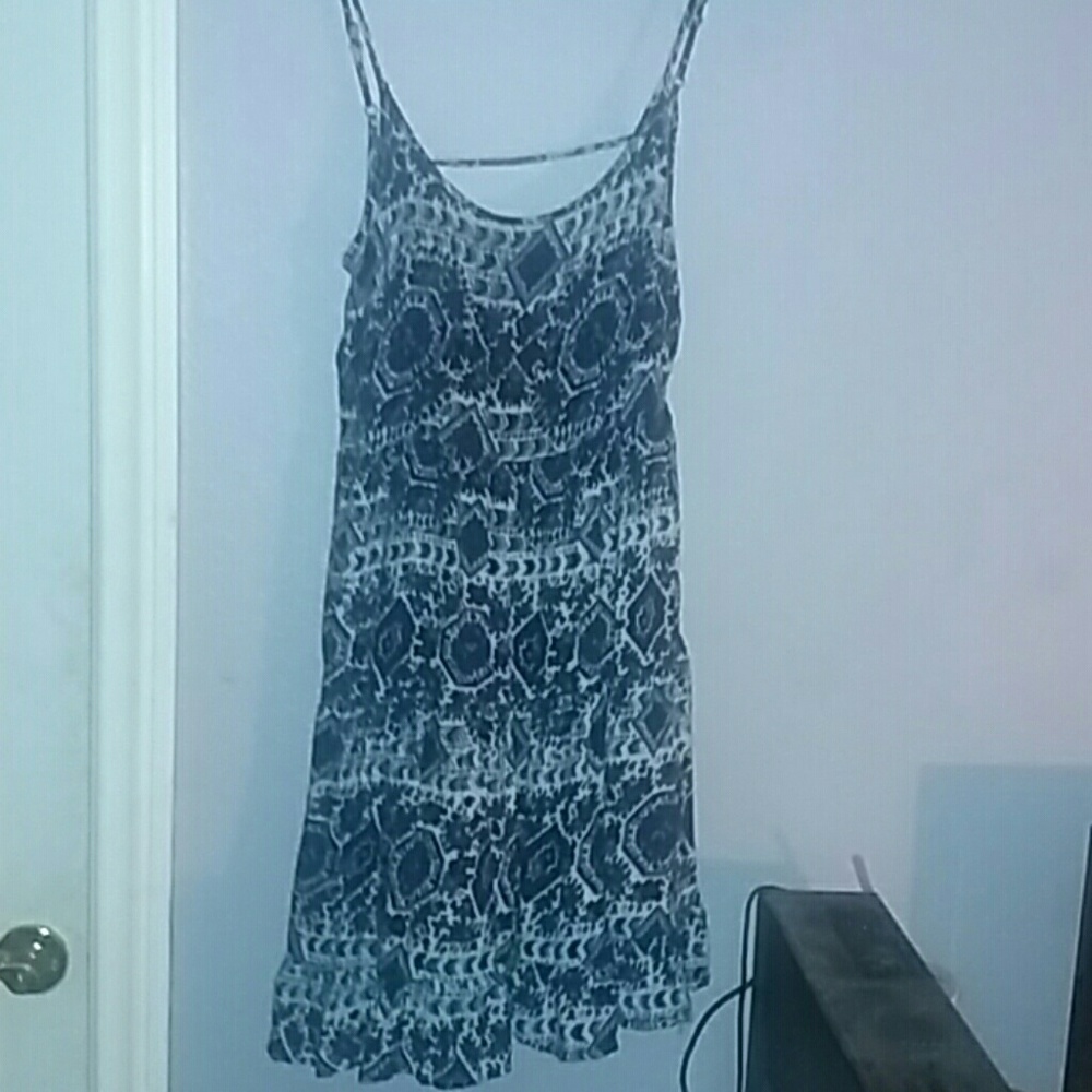 Blue and white print dress