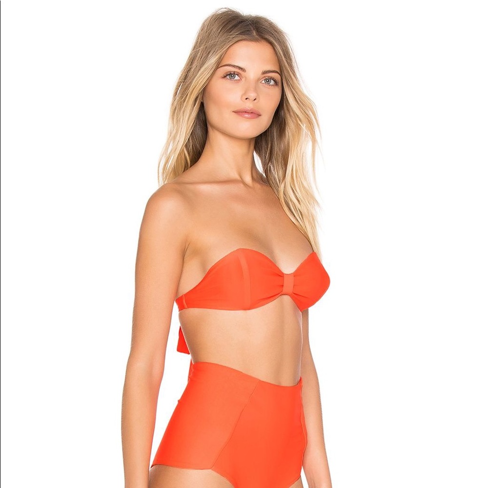 Lolli Women's Orange Twinkle V Neck Bandeau Bikini