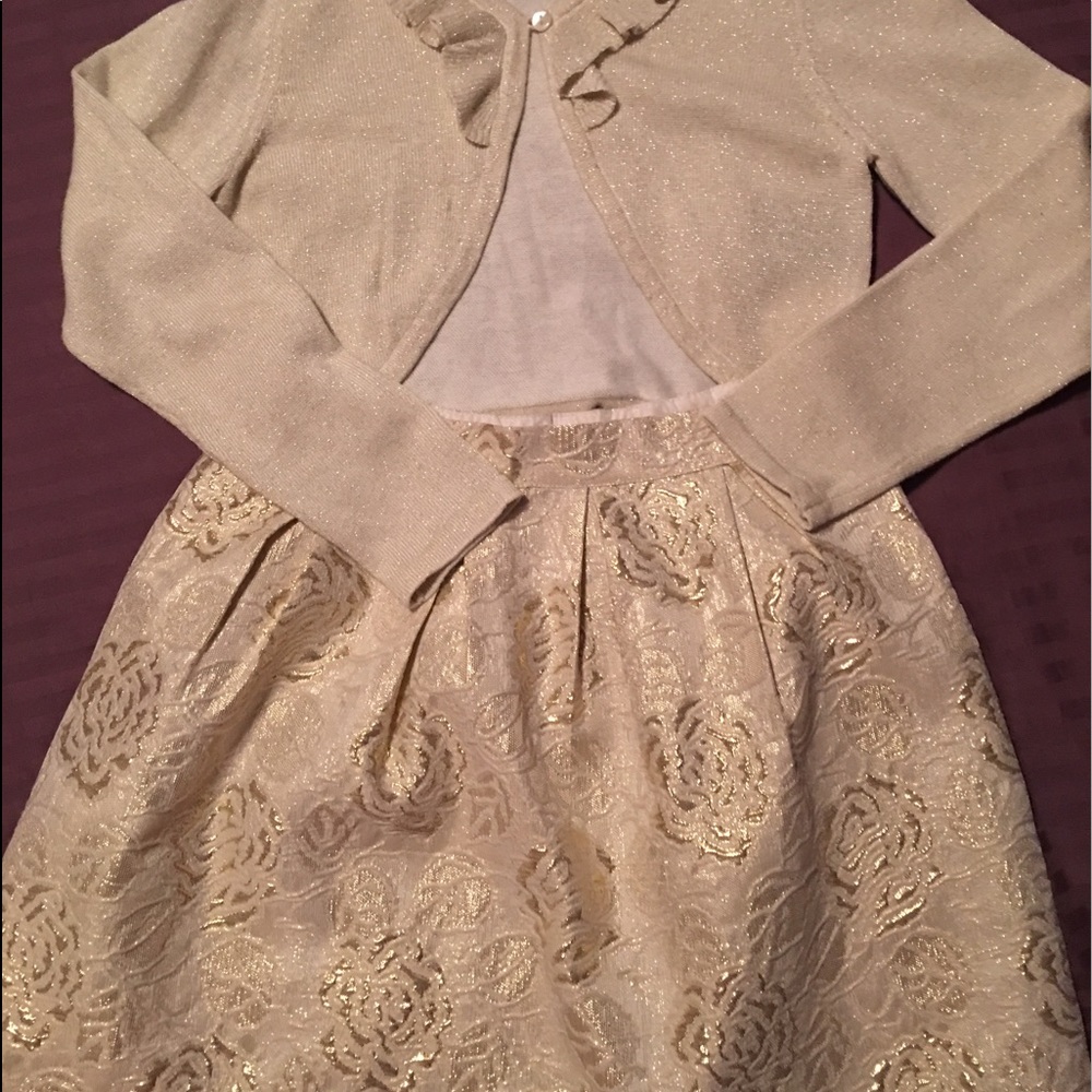 Gold skirt with matching sweater