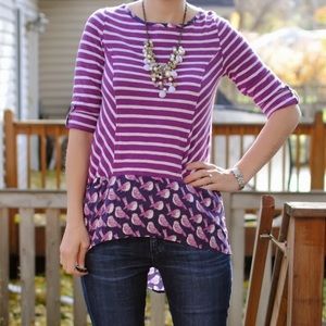 EUC Anthropologie Fairley Purple Stripe Bird Print