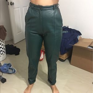 Vintage Forest Green Leather Pants