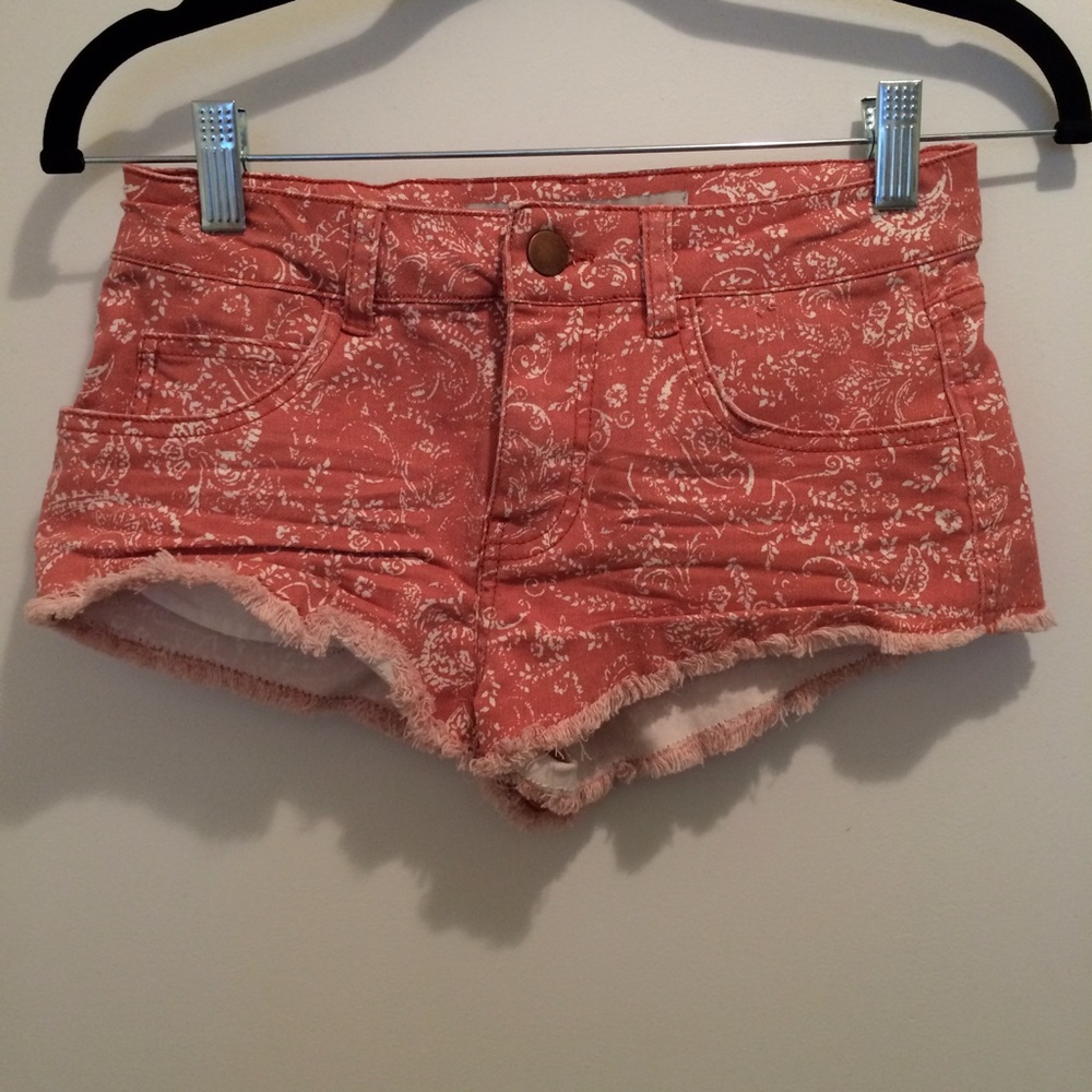 Coral Paisley Denim Shorts