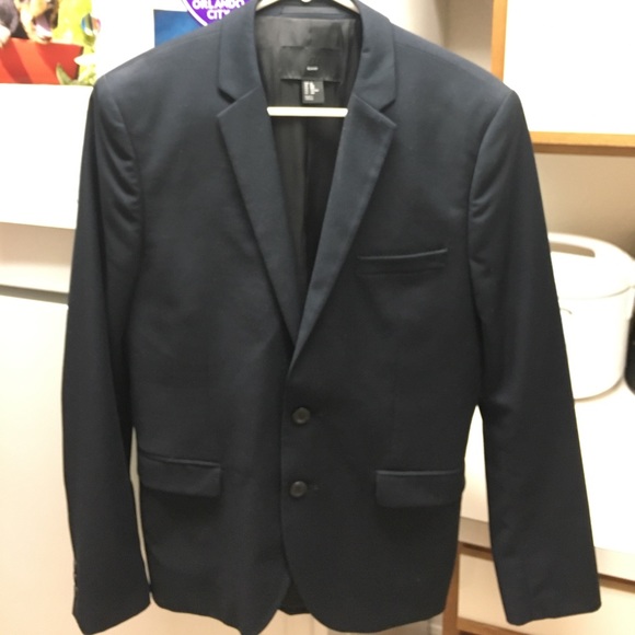 H/&M Mens Navy Blue Blazer Slim Fit Jacket Sports Coat Suit Sz 38R