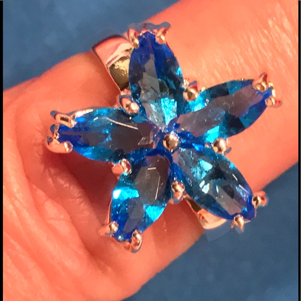NWT! STAMPED 925SS DESIGNER'S BLUE TOPAZ STAR RING