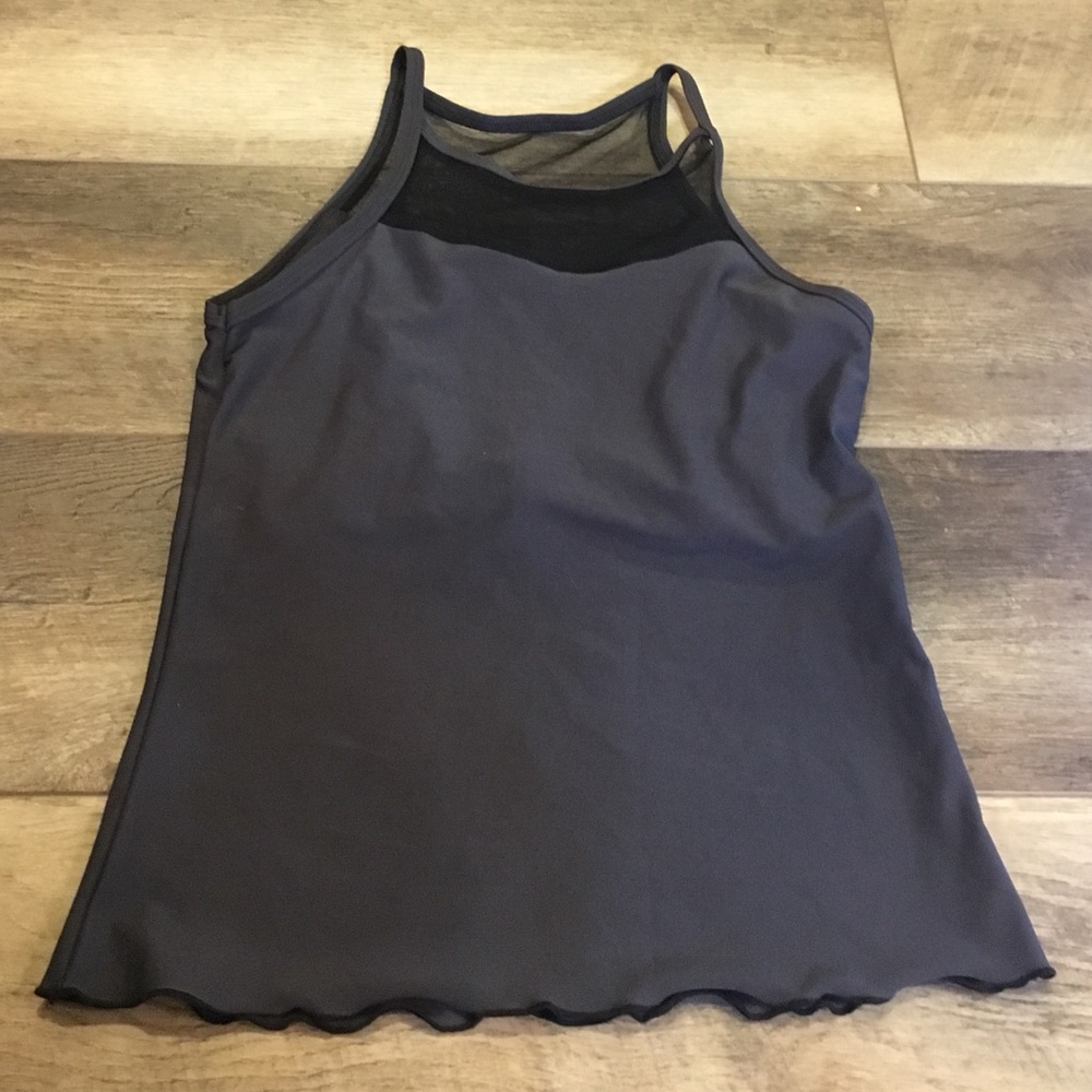 Nia Wear grey and black shelf bra tank with mesh