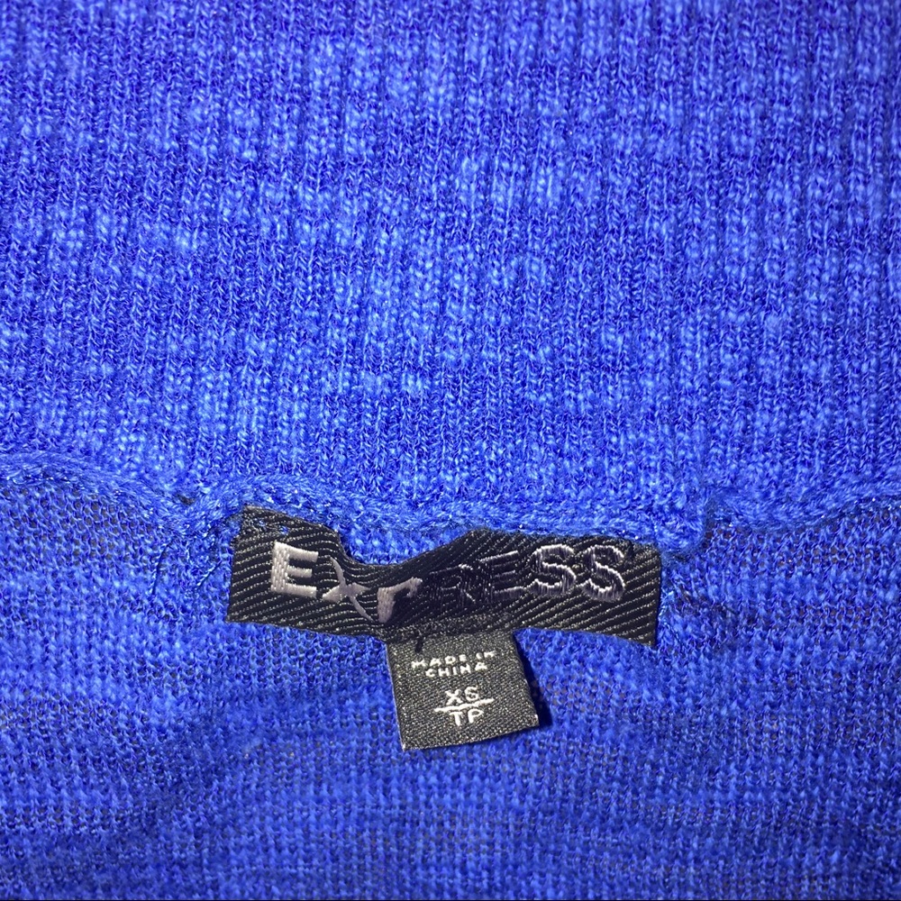 EXPRESS Royal Sapphire Blue Long Sleeve Knit V Neck Sweater Top Womens Size XS - Picture 5 of 5