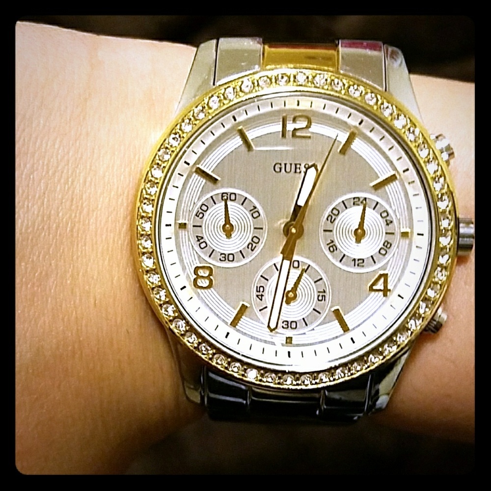 GUESS watch with rhinestone trim