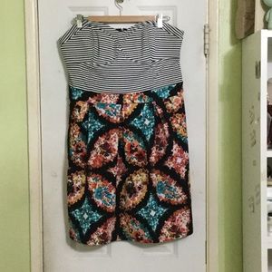Striped bustier top with floral bottom skirt