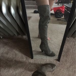 Thigh high faux leather grey woman's boots