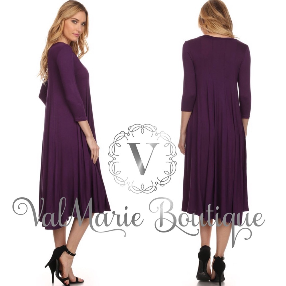 SOFT DEEP PURPLE MIDI DRESS - Picture 3 of 4