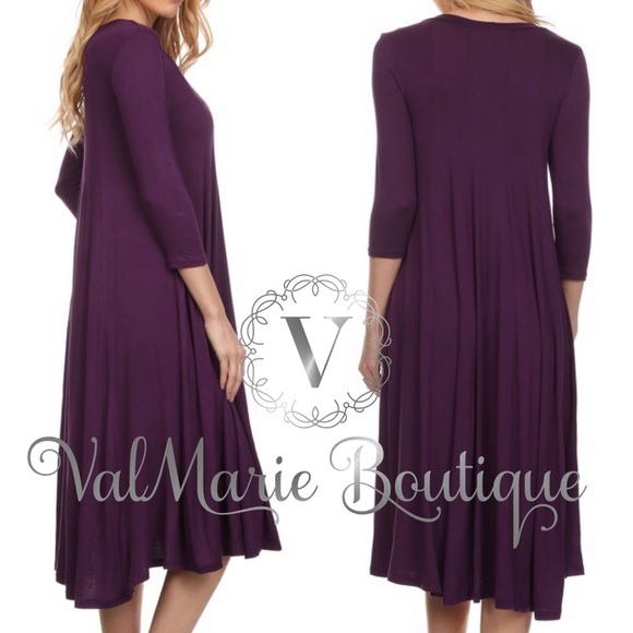 SOFT DEEP PURPLE MIDI DRESS - Picture 2 of 4
