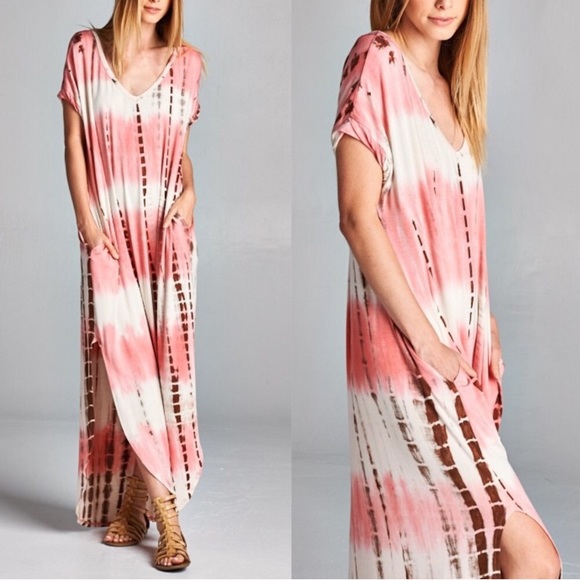 🖤LAST🖤 Oversized Boho Maxi Dress Tie Dye Pink - Picture 4 of 4
