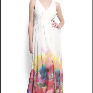 Mango watercolor white maxi dress - worn once!