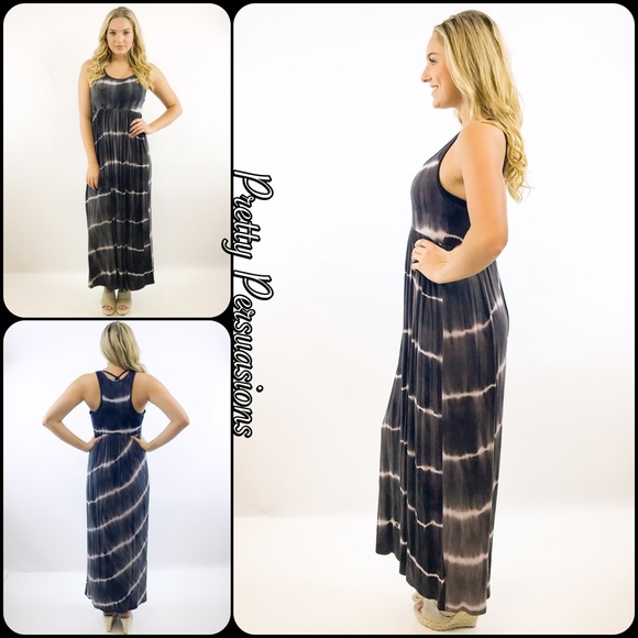 NWT Charcoal Gray Tie-Dyed Maxi Dress - Picture 2 of 4