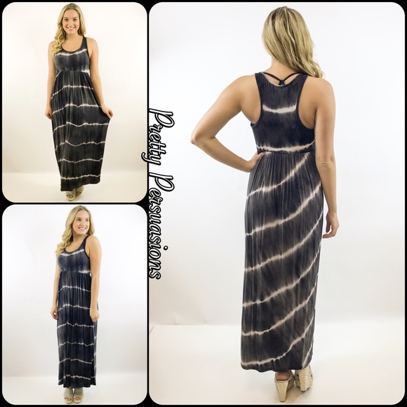 NWT Charcoal Gray Tie-Dyed Maxi Dress - Picture 3 of 4