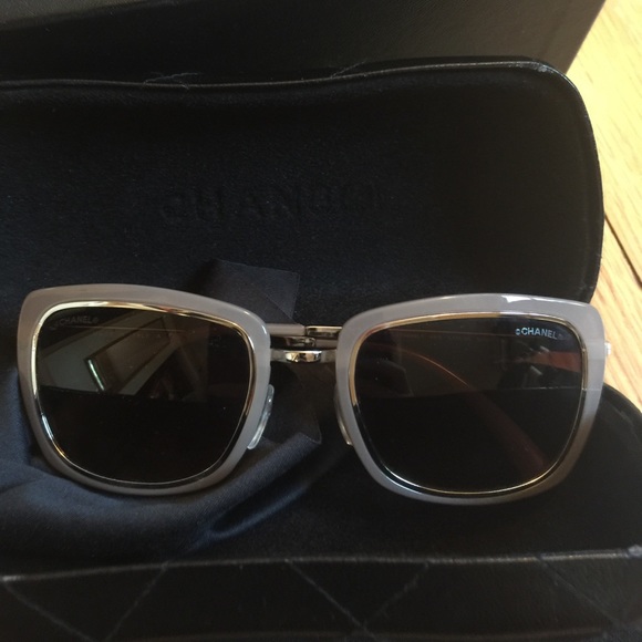 Chanel beige and silver sunglasses