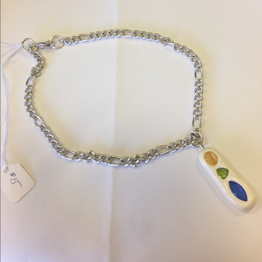 Silver Chain Clay Bead Jewel Pendant Necklace