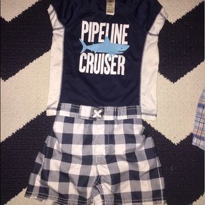 Boys swim trunks and rash guard shirt