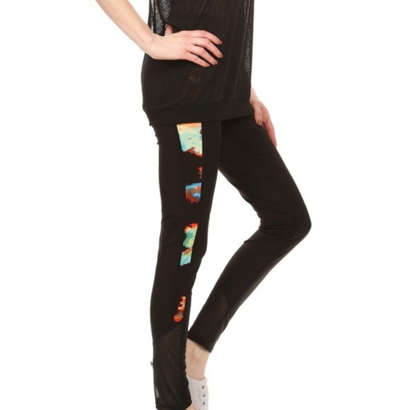 Black multi color strappy top and mesh workout set - Picture 2 of 4