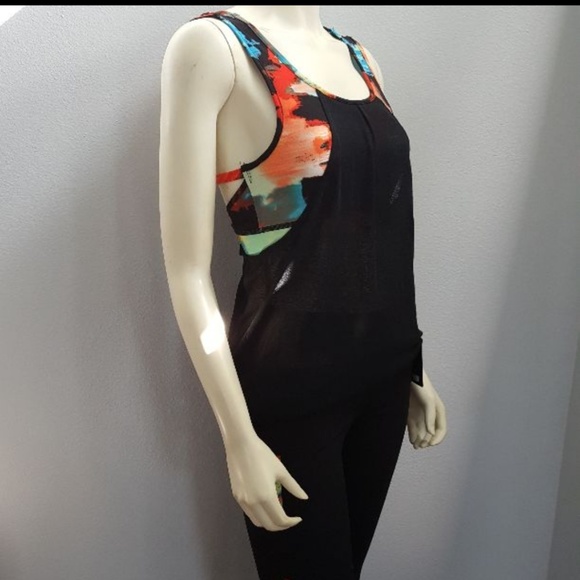 Black multi color strappy top and mesh workout set - Picture 4 of 4