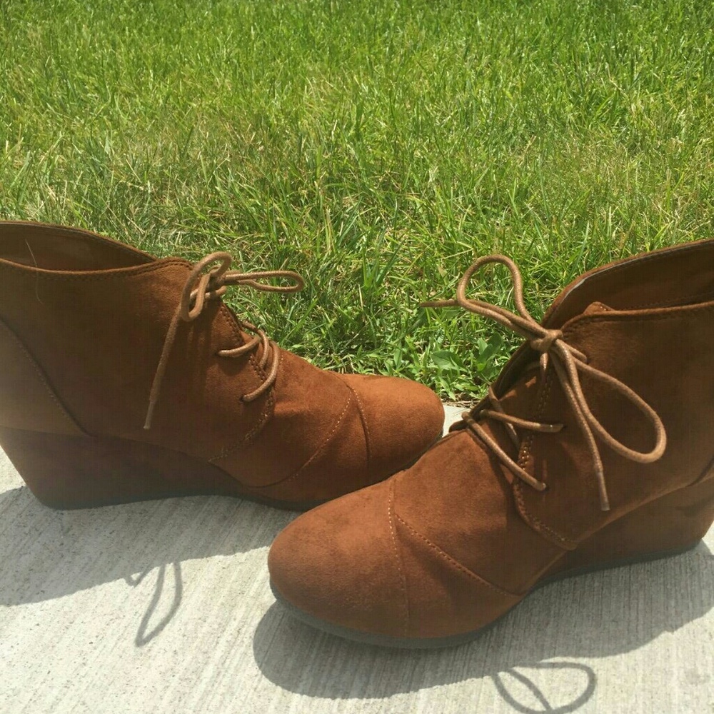 Womens brown boots booties causal heel shoes new