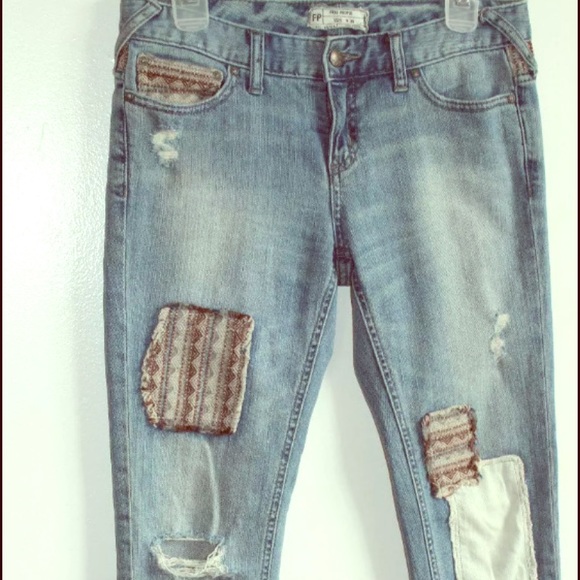 Free People Pants - Distressed Free people worn patched skinny jeans