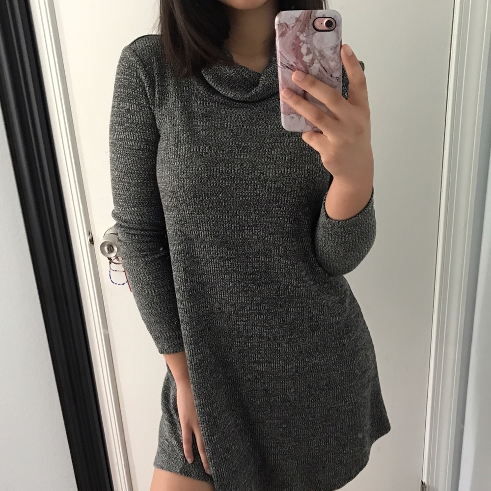grey mock neck dress