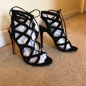 Lace-Up Black Heels