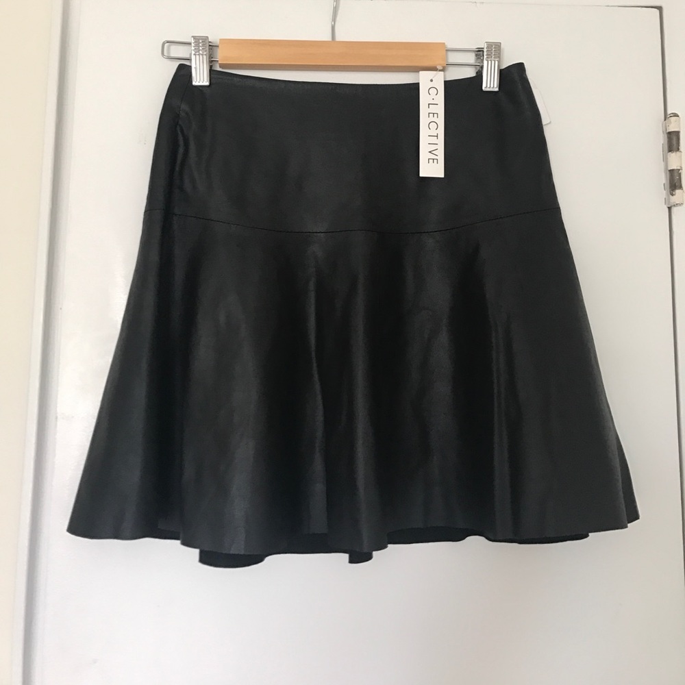 Black leather skater skirt