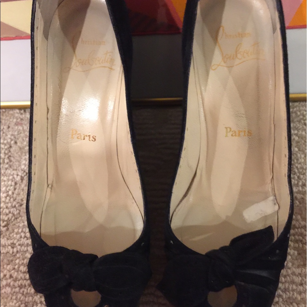 Christian louboutin black suede wedge size 38