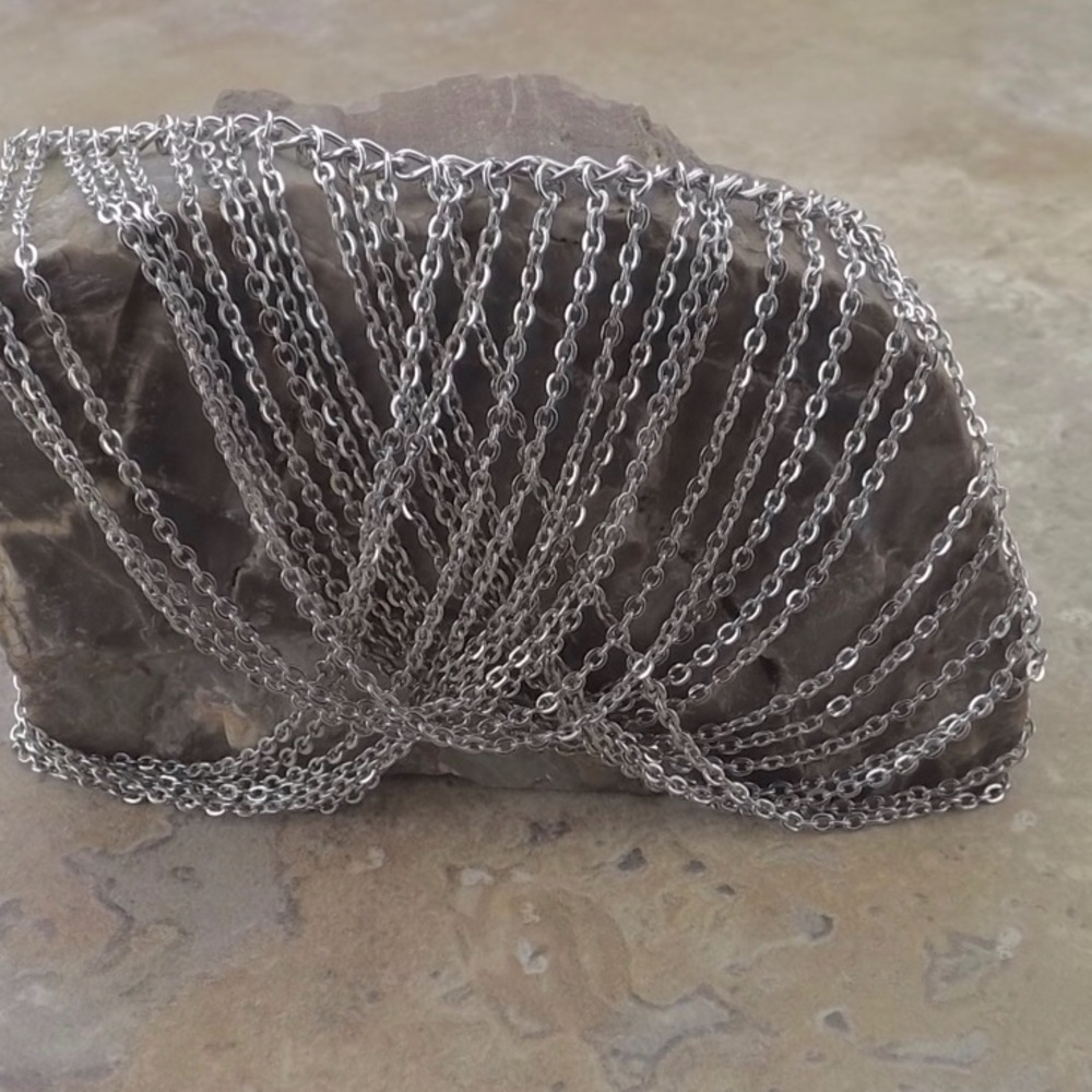 bib statement necklace multi chain link vintage - Picture 2 of 5