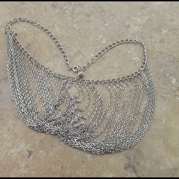 bib statement necklace multi chain link vintage - Picture 3 of 5