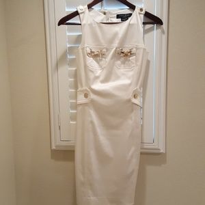 Sleeveless Gold Tone White Dress