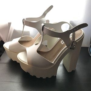 White Steve Madden block platform heels